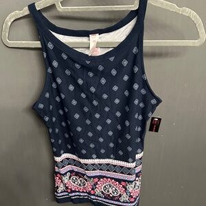 No Boundaries Navy and Pink Patterned Tank Top